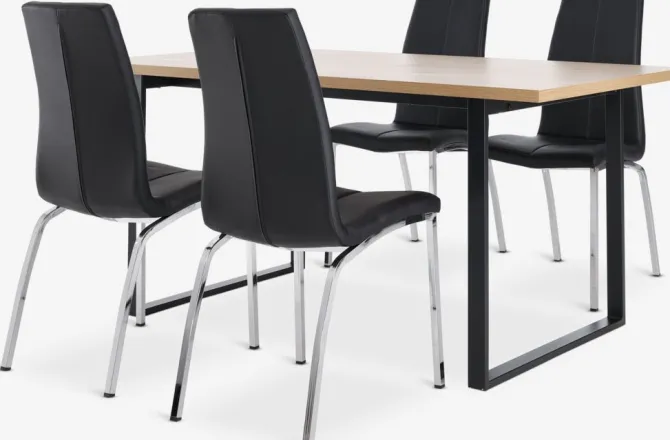 AABENRAA L160 bord eg + 4 HAVNDAL stole sort