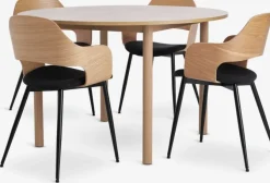 ALSTED Ø120 bord eg + 4 HVIDOVRE stole eg/sort