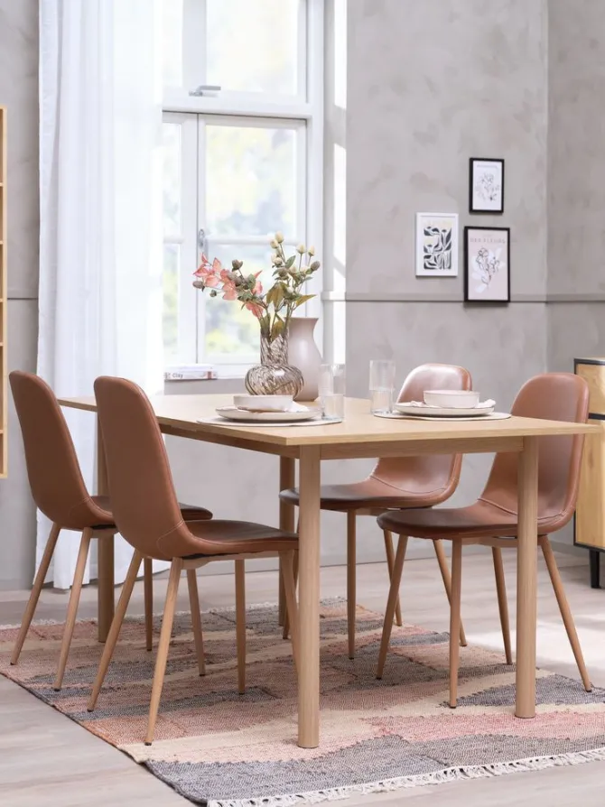 ALSTED L160 bord eg + 4 JONSTRUP stole cognac/eg