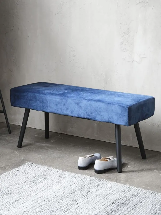 Bænk RJUKAN mørkeblå velour/sort