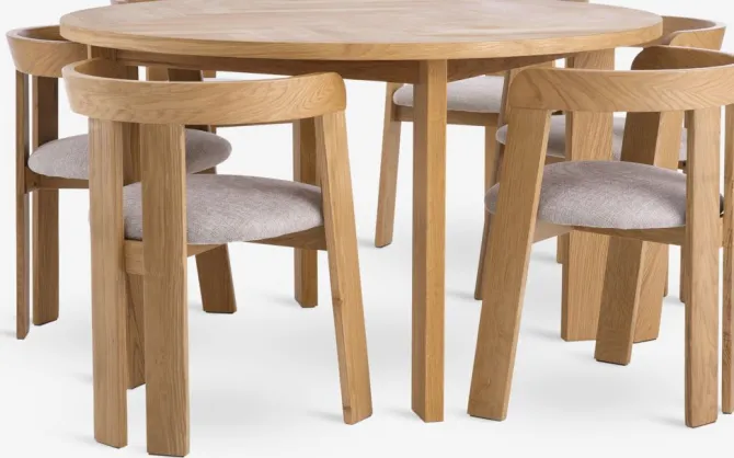 HARESKOV Ø129 bord eg + 4 BOVRUP stole eg/beige