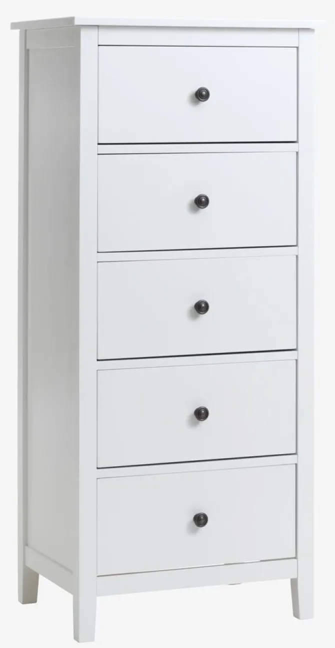 Kommode NORDBY 5 skuffer hvid