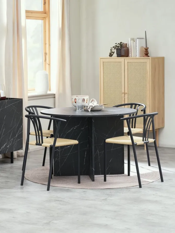 KRONDAL Ø110 bord marmor + 4 JYDERUP sort/natur