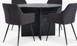 KRONDAL Ø110 bord marmor + 4 PURHUS stole grå/sort