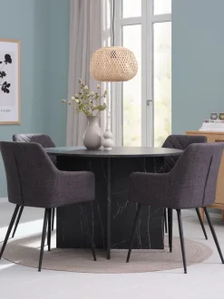 KRONDAL Ø110 bord marmor + 4 PURHUS stole grå/sort