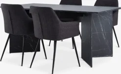 KRONDAL L180 bord marmor + 4 PURHUS stole grå/sort