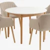 MARSTRAND Ø110 bord hvid + 4 ADSLEV stole beige