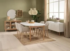 MARSTRAND Ø110 bord hvid + 4 ADSLEV stole beige
