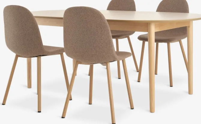 MARSTRAND L200 bord eg + 4 EJSTRUP stole mørk sand