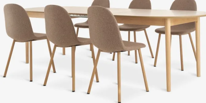 MARSTRAND L200 bord eg + 4 EJSTRUP stole mørk sand