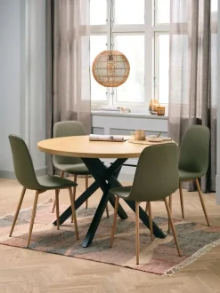 NORTOFT Ø120 bord eg + 4 BISTRUP stole olivengrøn/eg