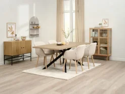 NORTOFT L200 bord eg + 4 ADSLEV stole beige stof