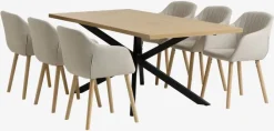 NORTOFT L200 bord eg + 4 ADSLEV stole beige stof