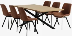 NORTOFT L200 bord eg + 4 HYGUM stole cognac