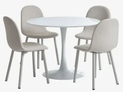 RINGSTED Ø100 bord hvid + 4 EJSTRUP stole beige