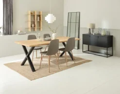 ROSLEV L200 bord eg natur + 4 BISTRUP stole olivengrøn