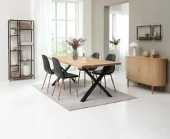ROSLEV L200 bord eg natur + 4 JONSTRUP stole sort/eg