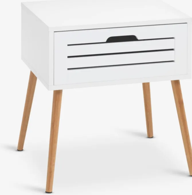 Sengebord BROBY 1 skuffe bambusfarve/hvid