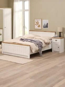 Sengebord MARKSKEL 1 skuffe hvid/egefarve