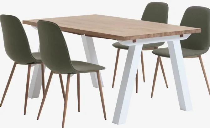 SKAGEN L150 bord eg + 4 BISTRUP stole olivengrøn
