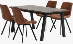 SKOVLUNDE L160 bord mørk eg + 4 HYGUM stole cognac