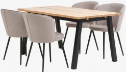 SKOVLUNDE L160 bord natur eg + 4 RISSKOV stole lysegrå