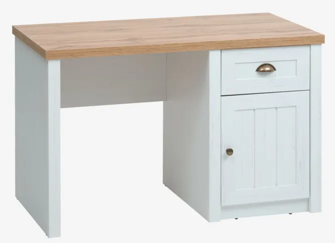Skrivebord MARKSKEL 60x120 1 låge 1 skuffe hvid/egefarve