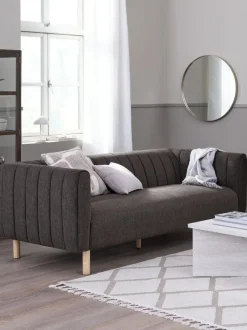 Sofa MAGLEBY 3-pers. mørkebrunt stof/egefarve