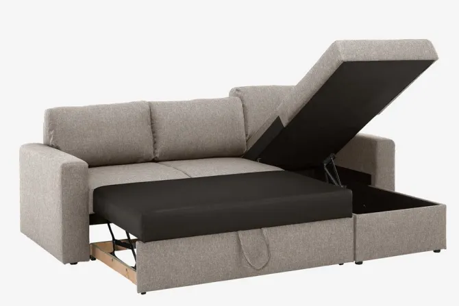 Sovesofa chaiselong MARSLEV lysegråt stof
