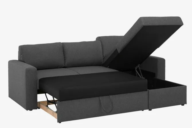 Sovesofa chaiselong MARSLEV mørkegråt stof