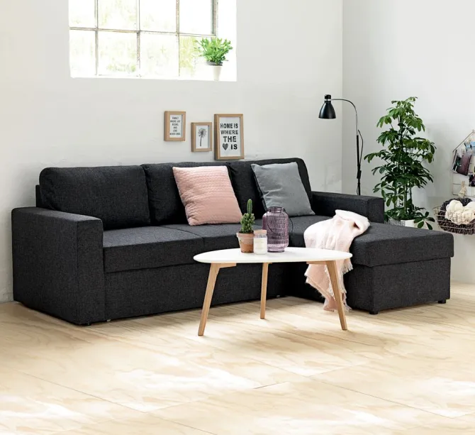 Sovesofa chaiselong MARSLEV mørkegråt stof
