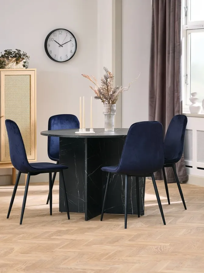 Spisebord KRONDAL Ø110 marmorfarvet sort