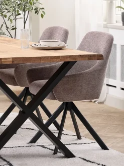 Spisebordsstol ROSTRUP drejebase sandfarvet stof/sort