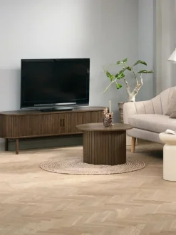 TV-bænk LYNGVIG 160cm 2 jalousilåger mørk eg