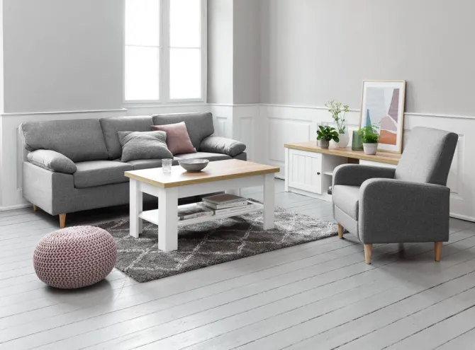 TV-bord MARKSKEL 2 låger hvid/egefarve