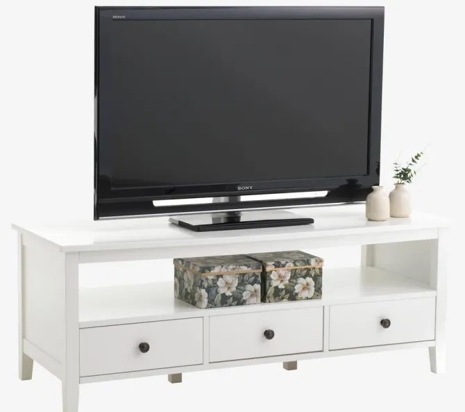 TV-bord NORDBY 3 skuffer hvid