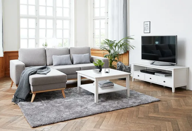 TV-bord NORDBY 3 skuffer hvid