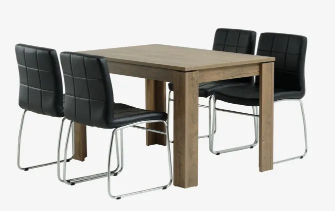VEDDE L120 bord vild eg + 4 HAMMEL stole sort