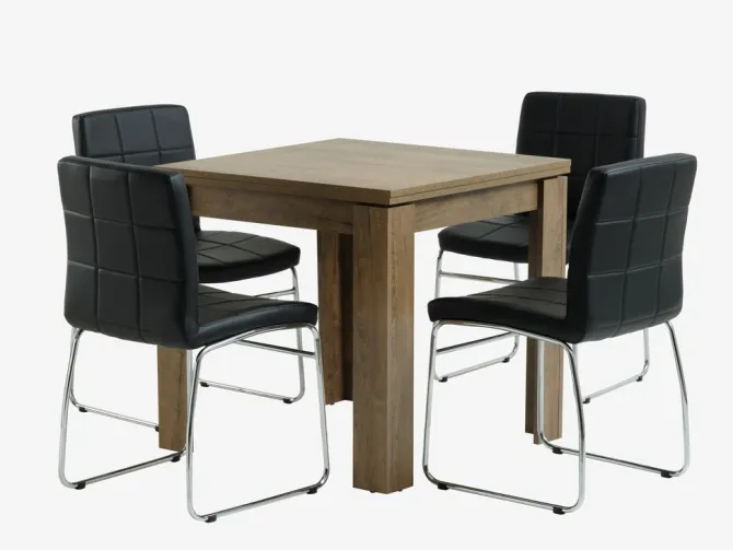 VEDDE L80/160 bord vild eg + 4 HAMMEL stole sort