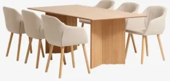 VESTERBORG L200 bord eg + 4 ADSLEV stole beige