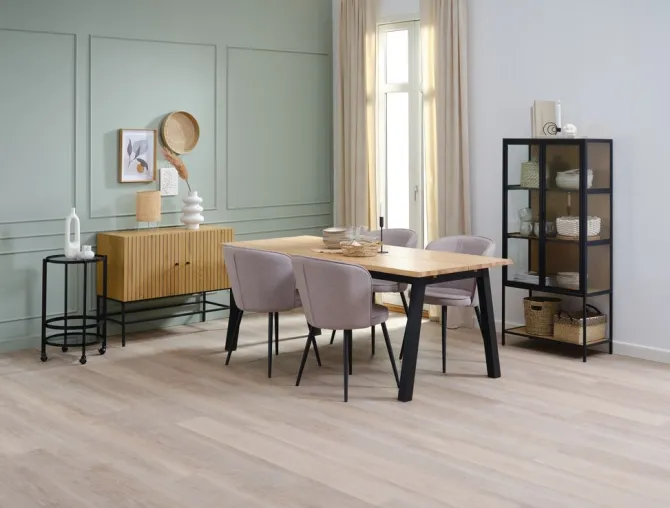 Vitrineskab TRAPPEDAL eg/sort