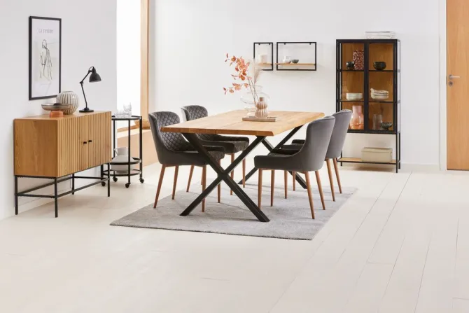 Vitrineskab TRAPPEDAL eg/sort